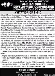 Pakistan Mineral Development Corporation Tender Notice